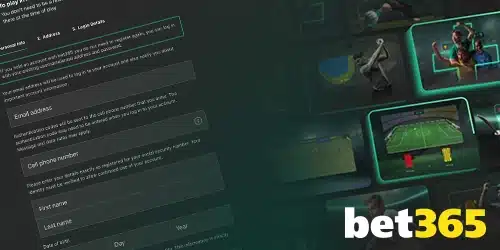 The bet365 North Carolina registration form shown next to the bet365 logo and sports betting graphics
