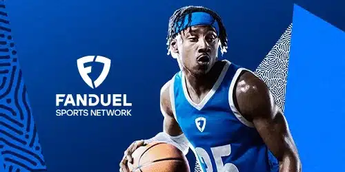 Promotional image for the FanDuel Sports Network in North Carolina, featuring a basketball player.