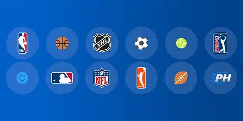 Icons of sports betting markets available on FanDuel North Carolina, including the NFL, NBA, MLB, and PGA Tour.