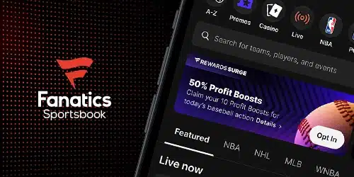 Fanatics sportsbook banner showing a telephone screen displaying the sportsbook